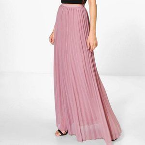 NWT Boohoo Mauve Mia Chiffon Pleated Maxi Skirt